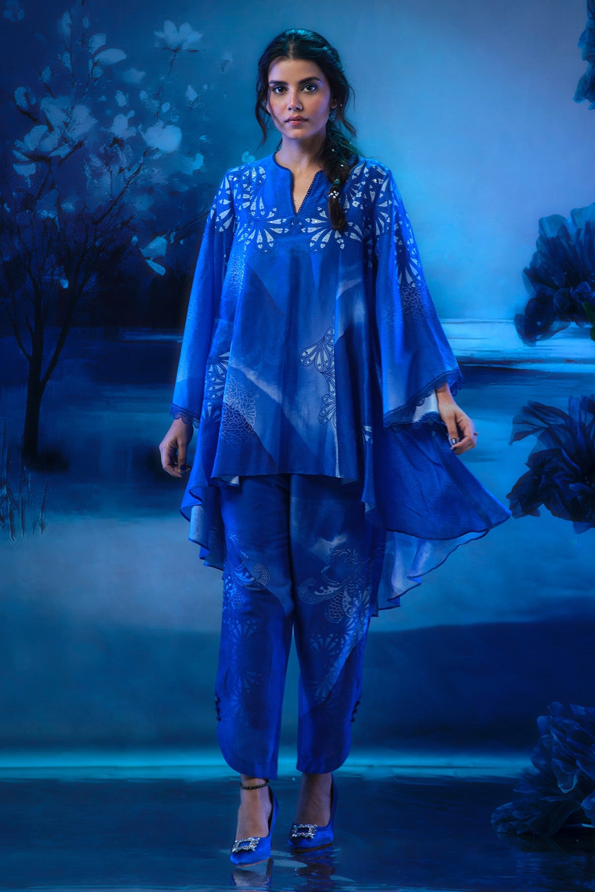 Buy Indigo Chanderi Kurta & Pants by Mandira Wirk for women online at ScrollnShops